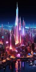  A Modern City Crafted from Shimmering Gemstones - Sparkling Urban Landscape Wallpaper - Gemstone Art of City and Towers Backdrop - Gemstone Cityscape Display created with Generative AI Technology