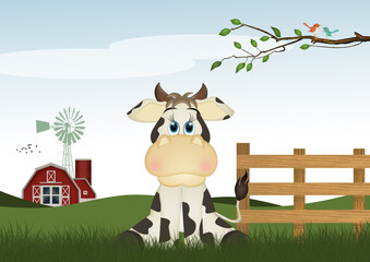 illustration of cow in the farm