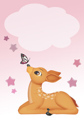 birth announcement card for baby girl with deer