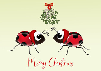 ladybugs kiss under the mistletoe