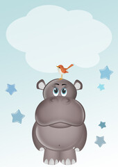 birth announcement card for baby boy with hippo