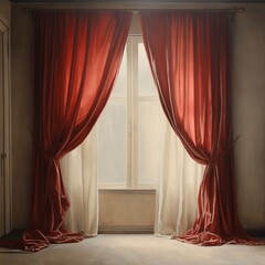 red curtain with curtains