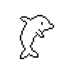 pixel dolphin icon.  Vector pixel art marine dolphin  8 bit game logo for company 
