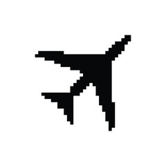 Fototapeta premium pixel plane icon. Vector pixel art airplane 8 bit game logo for company 