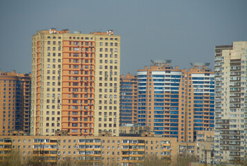 Residential area in a megalopolis of high-rise buildings. Skyscrapers, modern architecture.