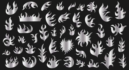 Obraz premium Vector set of Y2K gradient silver fire. Tribal style elements for 90s design. Retro futuristic style. 