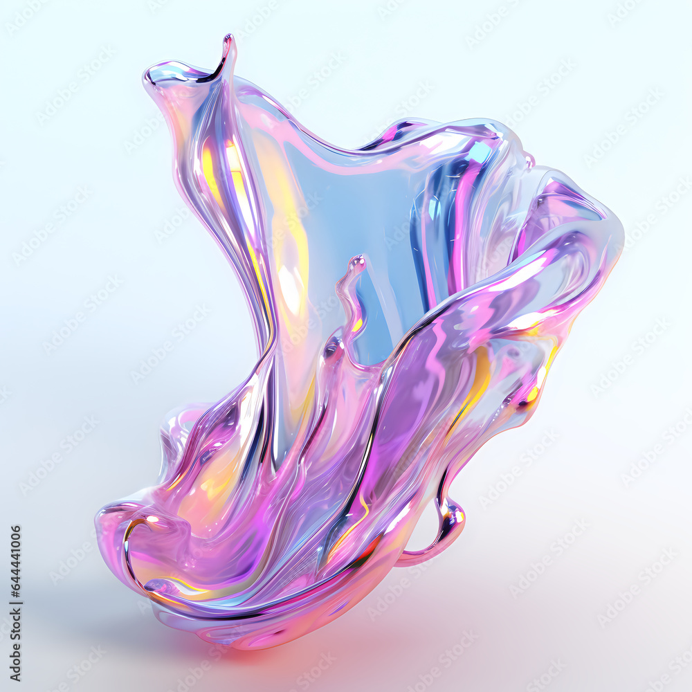 Aufkleber iridescent holographic flowing cloth, multicolored gradient substance. abstract futuristic 3d illust