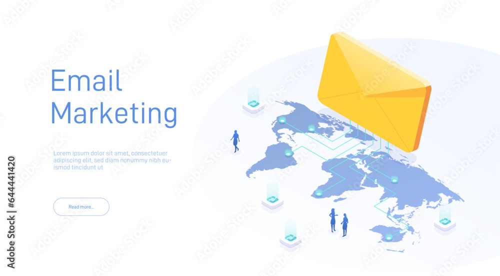 Poster email service concept. electronic mail message as business marketing. newsletter sending mobile serv