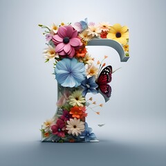 3d letter f with floral texture flower concept, ai generative