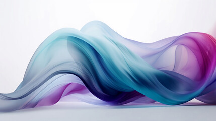 Soft smooth silky transparent frabric in blue  pink and purple color, swirl wavy satin isolated on white, modern backdrop, abstract background. 