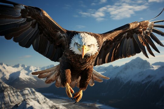 A breathtakingly beautiful blue sky frames a majestic eagle in flight