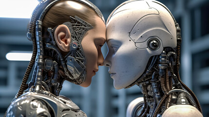 abstract love between robots, feelings and machines.