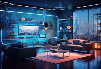 Futuristic smart home interior created with AI