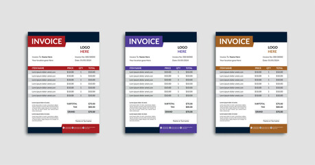 Obraz premium professional simple Modern creative invoice layout three color