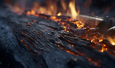 close up focus of burning wood embers, ai generative - obrazy, fototapety, plakaty