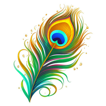 Peacock feather isolated on a transparent background, Generative ai