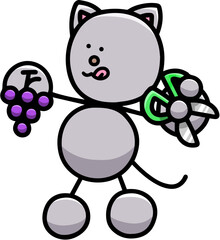ぶどう狩りをするにゃんまるのイラスト2　猫

