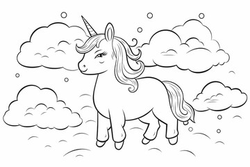 unicorn Illustration Colouring Book Drawing Clouds Generative AI