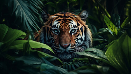 Close up of a tiger in the jungle. (Panthera tigris altaica)