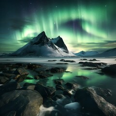 aurora natural phenomenon in the polar tundra night sky, generative ai - obrazy, fototapety, plakaty
