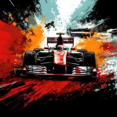 Poster formula racing car with art ink paint effect, ai generative © Miftah