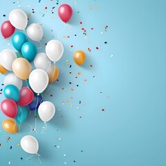 lots of colorful balloons and confetti copy space, ai generative