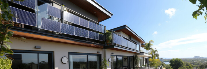 solar battery on the balcony wall - obrazy, fototapety, plakaty