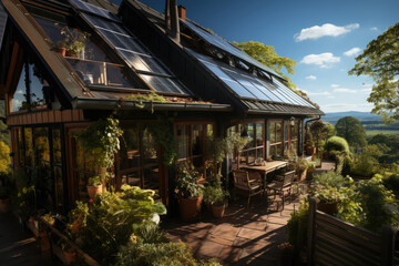 solar panel energy system on the country house roof in Germany.