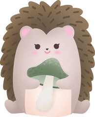 A hedgehog holding a mushroom