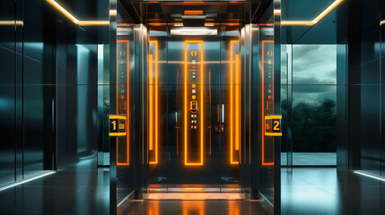 Elevator doors in a corporate building - obrazy, fototapety, plakaty