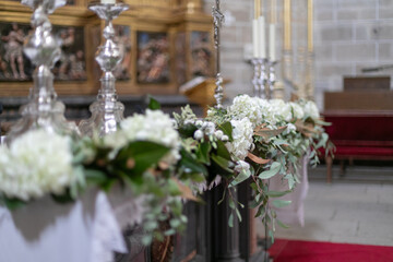 flores, blanco, decoración, iglesia