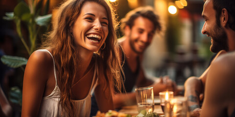 Dining Under the Sun: Friends Revel in Laughter at a Summer Eatery