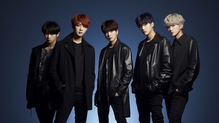 korean k-pop boys band posing in the studio