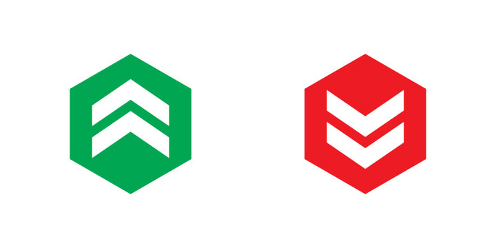 Upward and Downward symbol, increase and decrease vector sign with red and green color isolated on white background