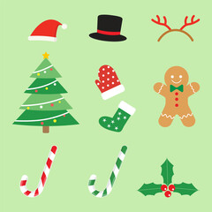Collection of Christmas elements.Christmas decoration set.Vector graphic illustration flat design.
