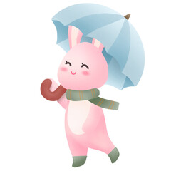 autumn rabbit holding an umbrella