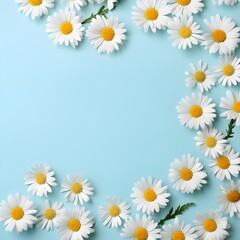 daisy flowers background blue pastel copy space, ai generative