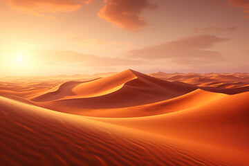Fototapeta na wymiar Desert sand dunes at sunset, 3d render nature background