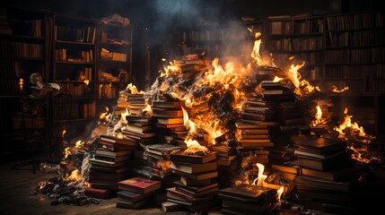 Burning stack of books, Generative AI
