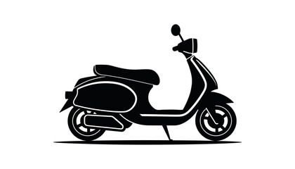 Electric scooter. Motorbike. Motorcycle charging. Black and white scooter in flat style isolated on white background. Vector illustration