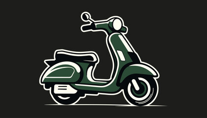 Retro scooter. Sticker in flat vintage style. Vector illustration