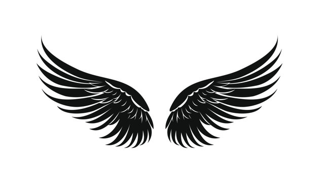 Black wings in flat design,icon on white background. Vector illustration