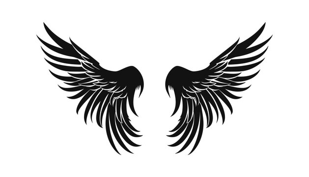 Black wings in flat design,icon on white background. Vector illustration