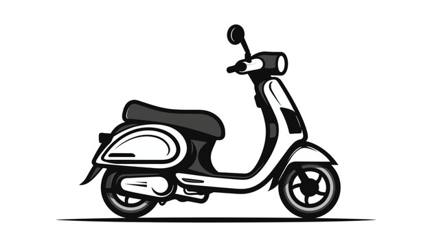 Electric scooter. Motorbike. Motorcycle charging. Black and white scooter in flat style isolated on white background. Vector illustration