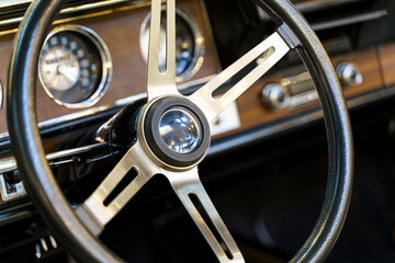 Old vintage classic car 60s. Retro 50s auto transport. Style, vintage, retro concept. 