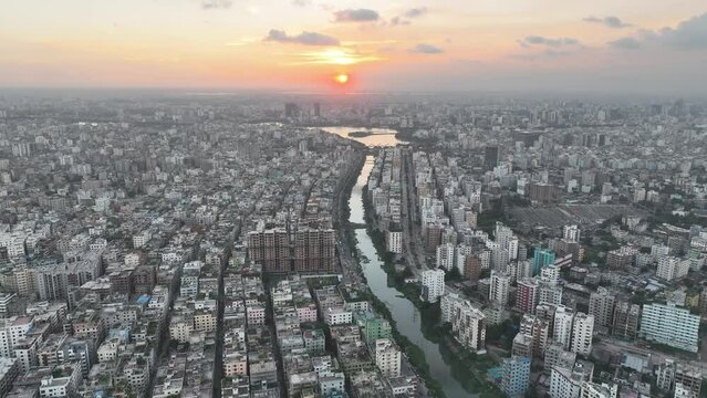 Aerial view of Dhaka cityscape, Dhaka, Bangladesh.