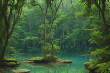 Obraz premium Green Elegance Tranquil Shore in Focus