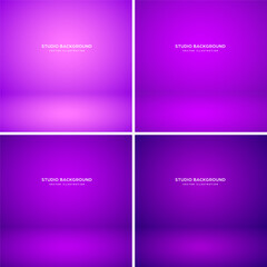 Empty violet studio abstract backgrounds with spotlight effect. Product showcase backdrop. Stage lighting. Vector illustration