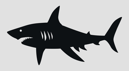 The black silhouette of a shark. Vector icon on a gray background	