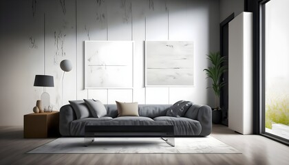 modern living room wallpaper calming composition featuring an empty living room with a white wall texture. Generateve AI